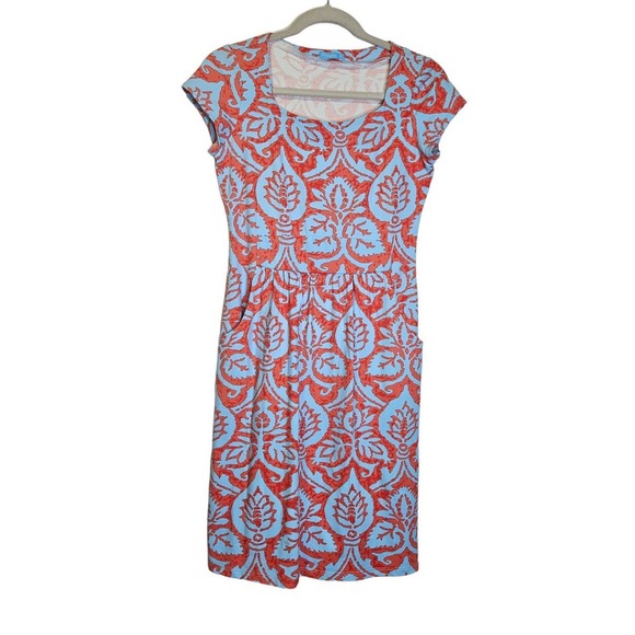J. McLaughlin Dresses & Skirts - J.McLaughlin XS Blue Coral Sheath Dress Stretch Coastal Beach Preppy Cap Sleeve